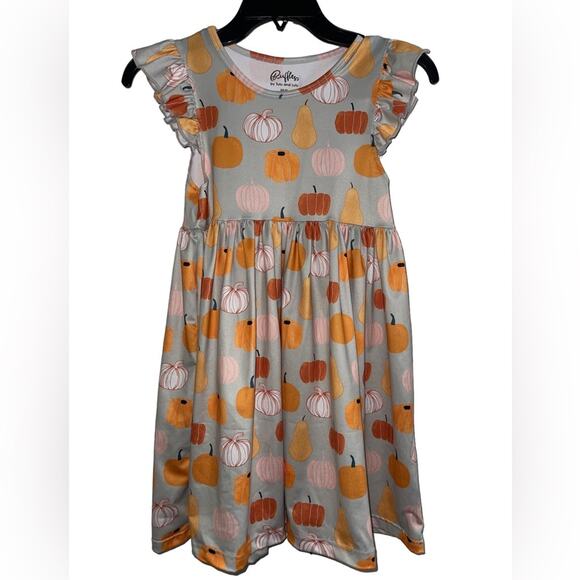 Girl's Orange & Gray Pumpkin A-Line Dress - Size 8 - Picture 3 of 7